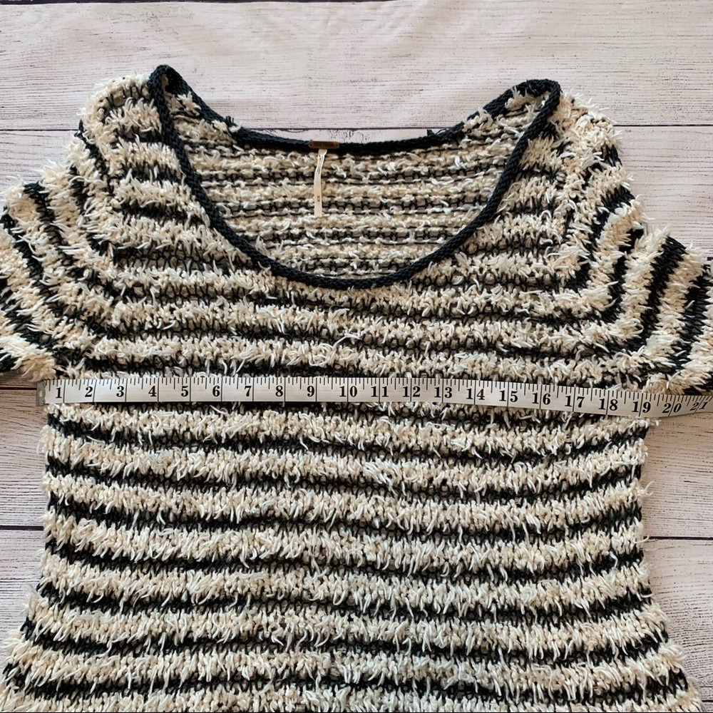 Free People Downy Shaggy Striped Fuzzy Eyelash Sweater Gray Ivory - Picture 3 of 7